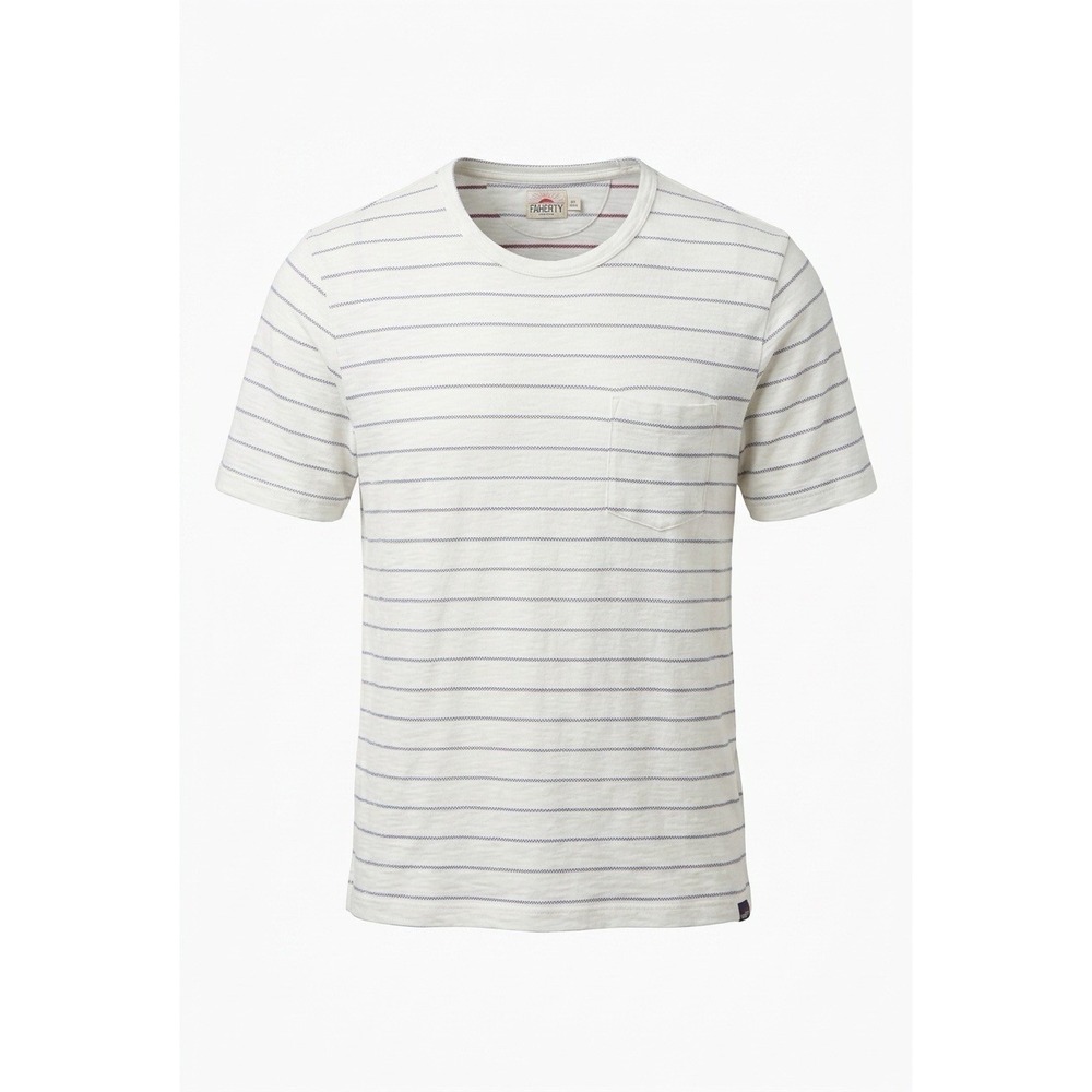 Faherty Brand Mens Indigo Dyed Striped Slub Cotton Pocket T-Shirt Cream, Size XL